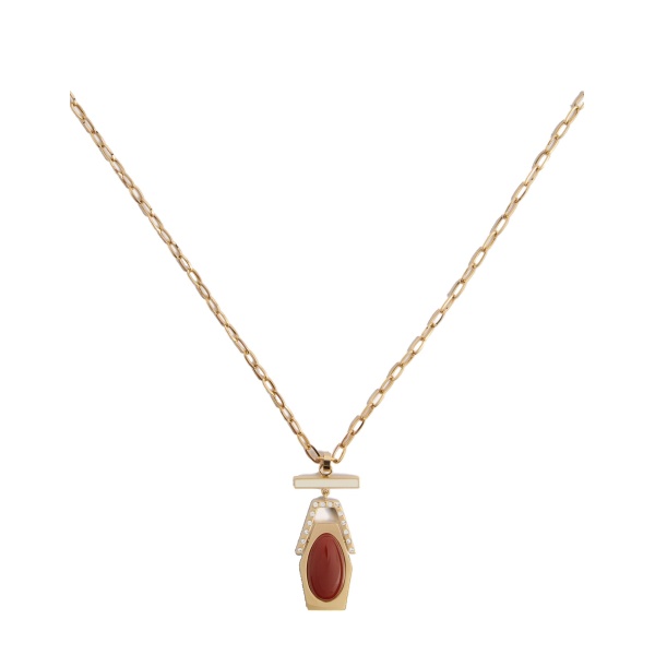 La DoubleJ Embellished Portal Necklace in 24K Gold Plate & Red Agate at Luxury Shoes 