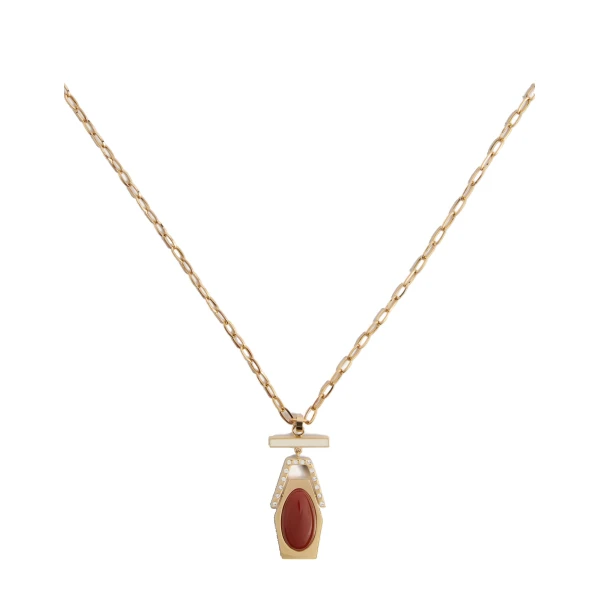 Embellished Portal Necklace in 24K Gold Plate & Red Agate
