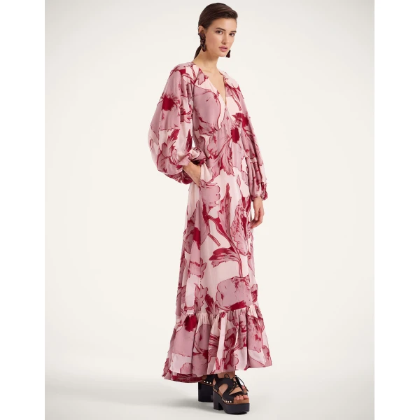 La DoubleJ Eve-Ning V Dress in Sylph Fil Coupé Pink, view 2