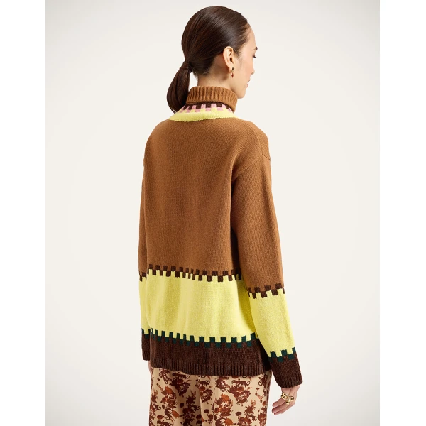 La DoubleJ Fireside Turtleneck in Color Block Camel and Light Yellow at Luxury Shoes 
