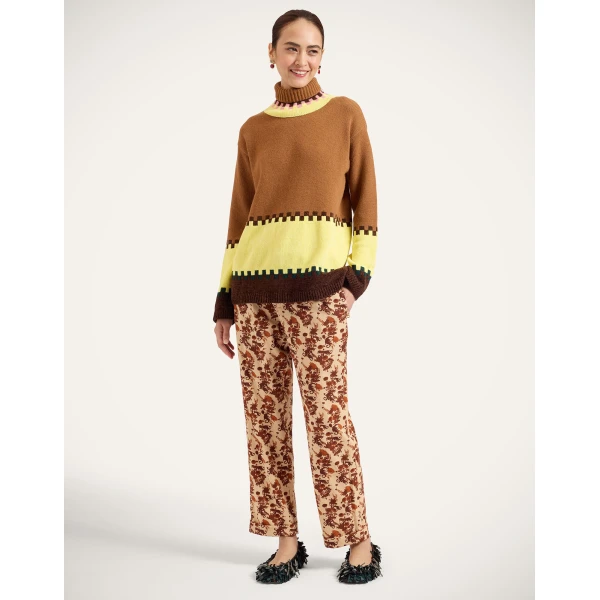 La DoubleJ Fireside Turtleneck in Color Block Camel and Light Yellow at Luxury Shoes 