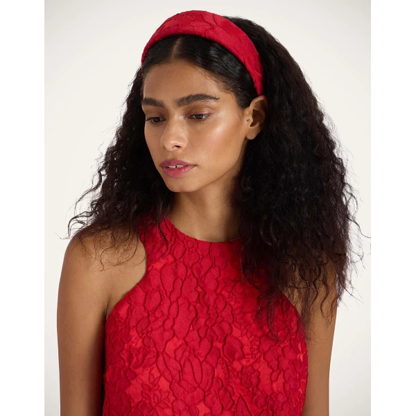 La DoubleJ Flat Headband in Peony Red at Luxury Shoes 