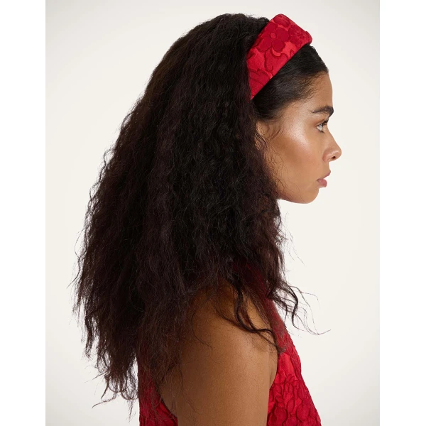 La DoubleJ Flat Headband in Peony Red at Luxury Shoes 