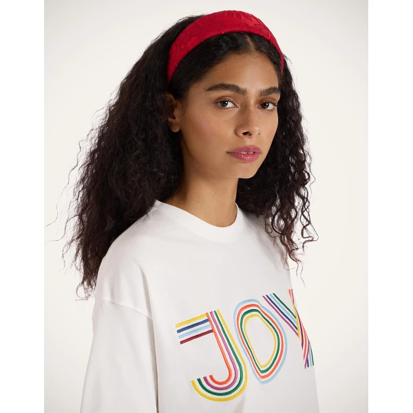 La DoubleJ Flat Headband in Peony Red at Luxury Shoes 