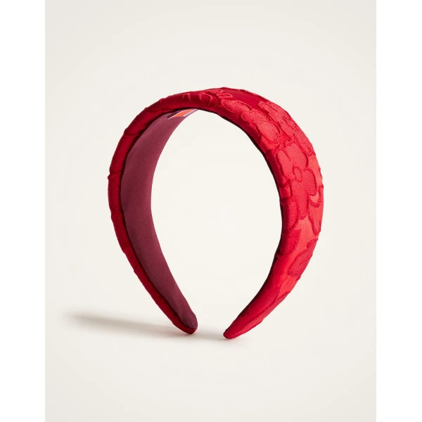 La DoubleJ Flat Headband in Peony Red at Luxury Shoes 