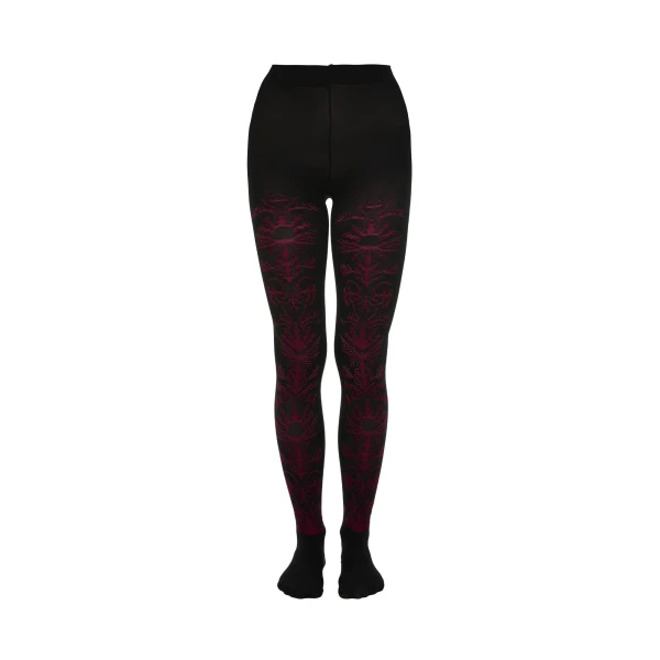 La DoubleJ Flocked Tights in Black & Red at Luxury Shoes 