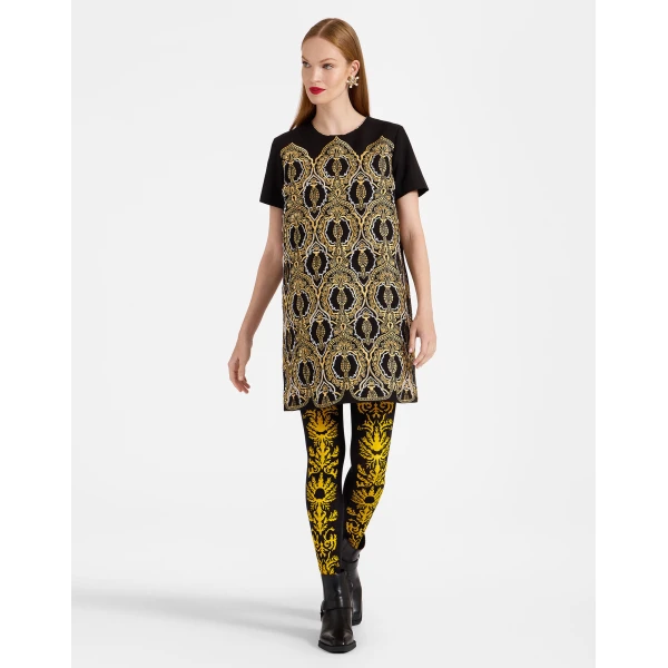 La DoubleJ Flocked Tights in Black & Yellow at Luxury Shoes 