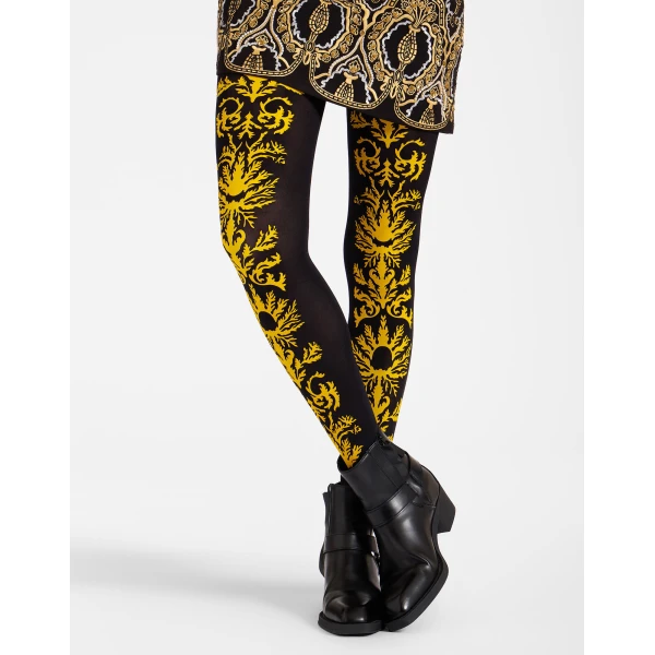 La DoubleJ Flocked Tights in Black & Yellow at Luxury Shoes 