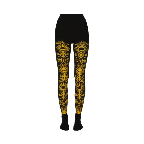 La DoubleJ Flocked Tights in Black & Yellow at Luxury Shoes 
