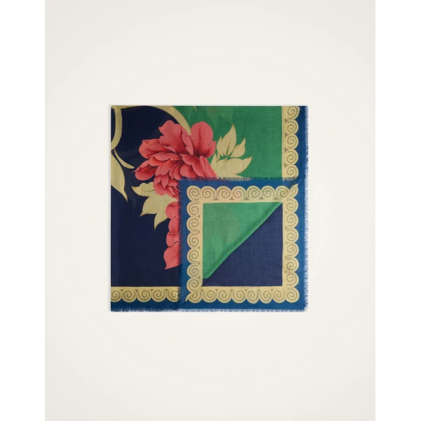 La DoubleJ Foulard 140 in Queen Peony Blue at Luxury Shoes 