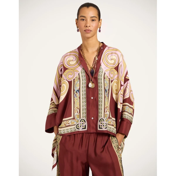 La DoubleJ Foulard Shirt in Kells Swirl Burgundy at Luxury Shoes 