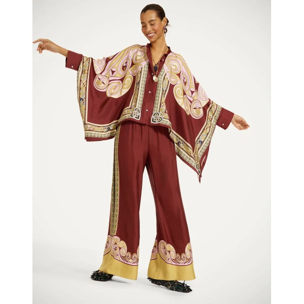 La DoubleJ Foulard Shirt in Kells Swirl Burgundy at Luxury Shoes 