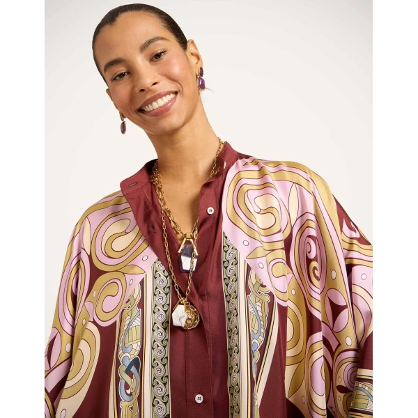 La DoubleJ Foulard Shirt in Kells Swirl Burgundy at Luxury Shoes 
