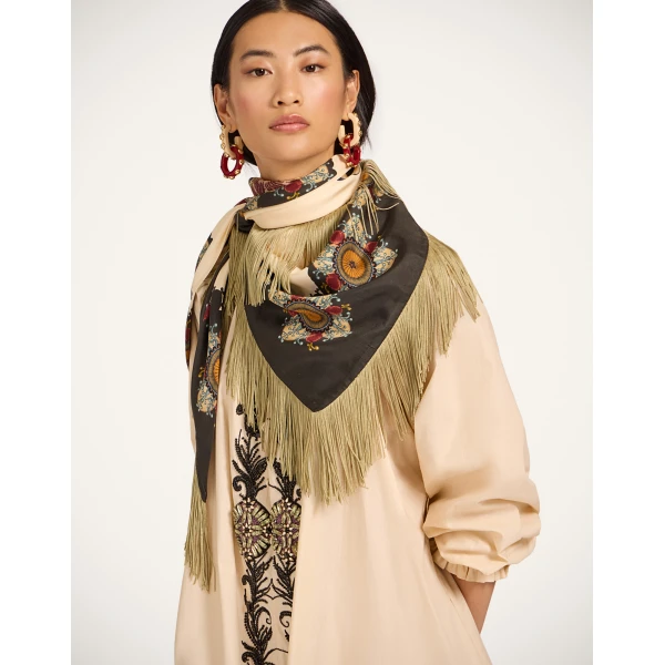 La DoubleJ Fringe Triangle Scarf in Nucleus Off White, view 2