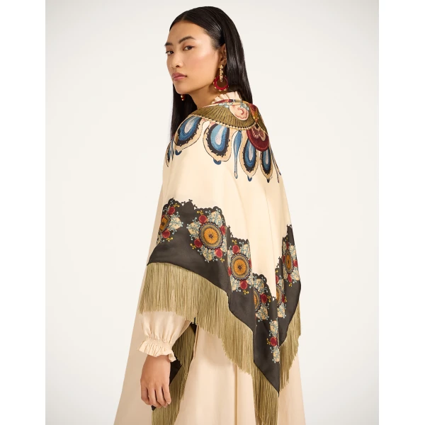 La DoubleJ Fringe Triangle Scarf in Nucleus Off White, view 3