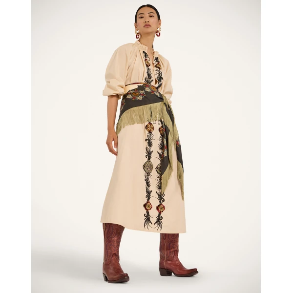La DoubleJ Fringe Triangle Scarf in Nucleus Off White, view 4