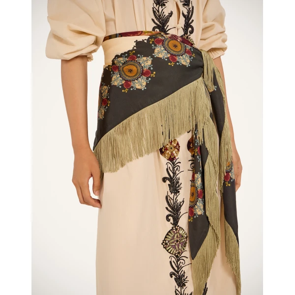 La DoubleJ Fringe Triangle Scarf in Nucleus Off White, view 5