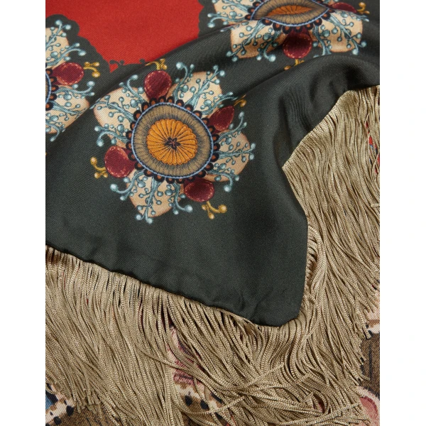 La DoubleJ Fringe Triangle Scarf in Nucleus Rust, view 5