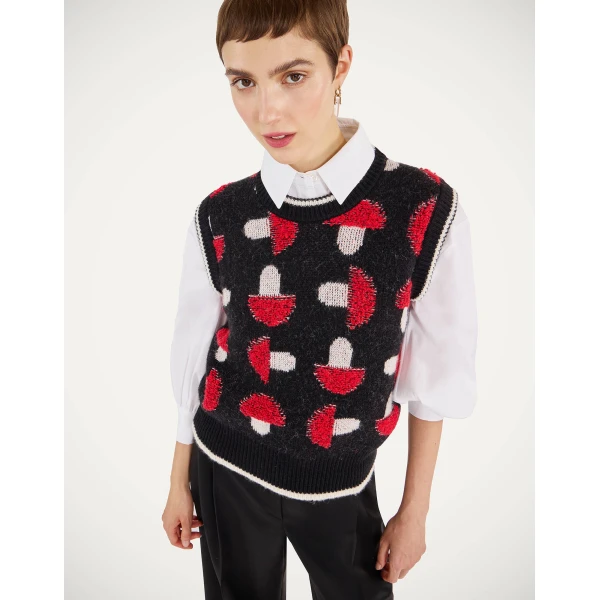 La DoubleJ Fun-Guy Gilet in Black & Red Knit, view 4