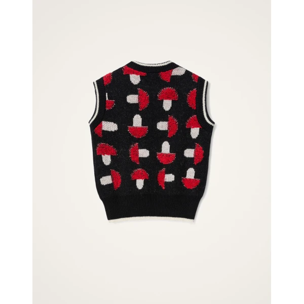 La DoubleJ Fun-Guy Gilet in Black & Red Knit, view 6