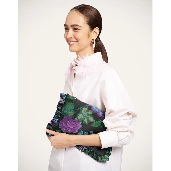 La DoubleJ Hand Pochette in Botanical Black at Luxury Shoes 