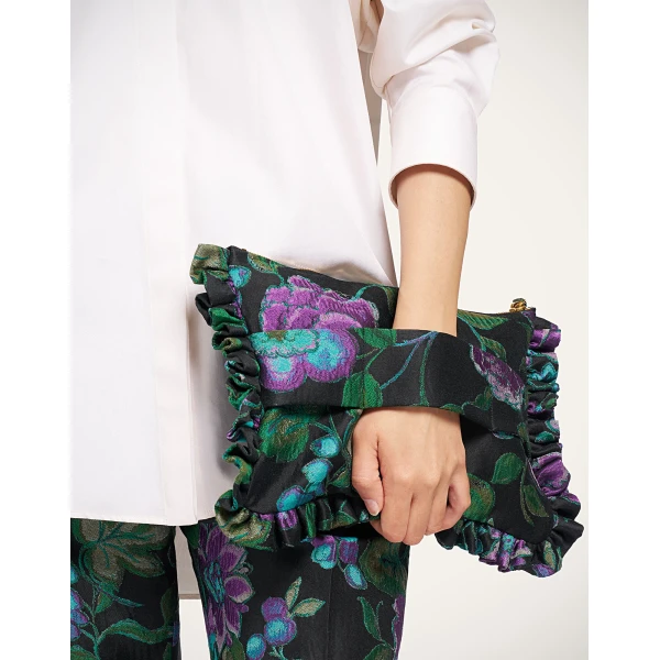 La DoubleJ Hand Pochette in Botanical Black at Luxury Shoes 
