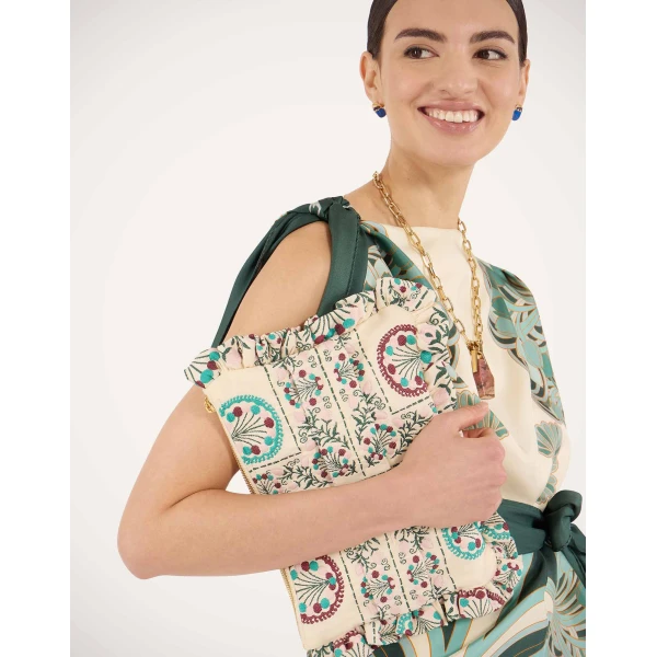 La DoubleJ Hand Pochette in Florette Tiles Ecru at Luxury Shoes 