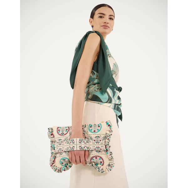 La DoubleJ Hand Pochette in Florette Tiles Ecru at Luxury Shoes 