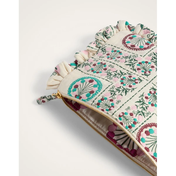 La DoubleJ Hand Pochette in Florette Tiles Ecru at Luxury Shoes 