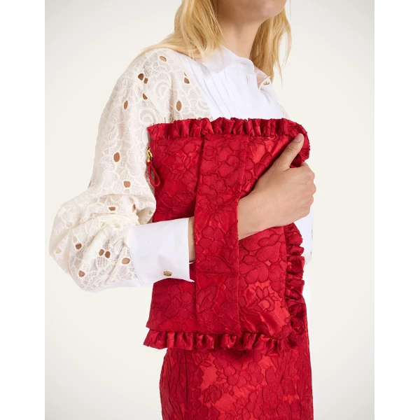 La DoubleJ Hand Pochette in Peony Red at Luxury Shoes 