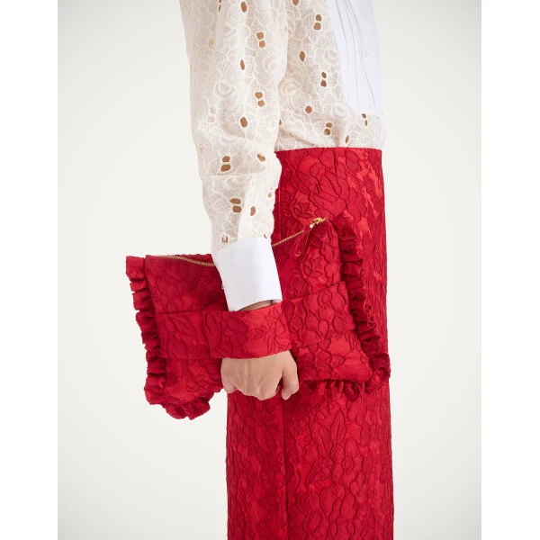 La DoubleJ Hand Pochette in Peony Red at Luxury Shoes 