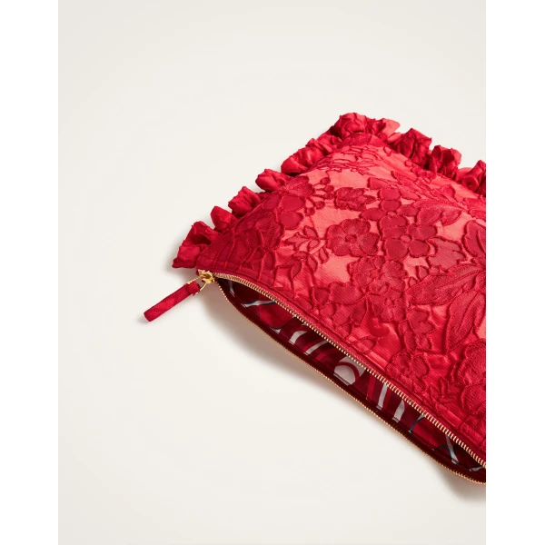 La DoubleJ Hand Pochette in Peony Red at Luxury Shoes 