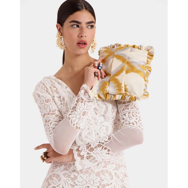 La DoubleJ Hand Pochette in Tackle Gold at Luxury Shoes 