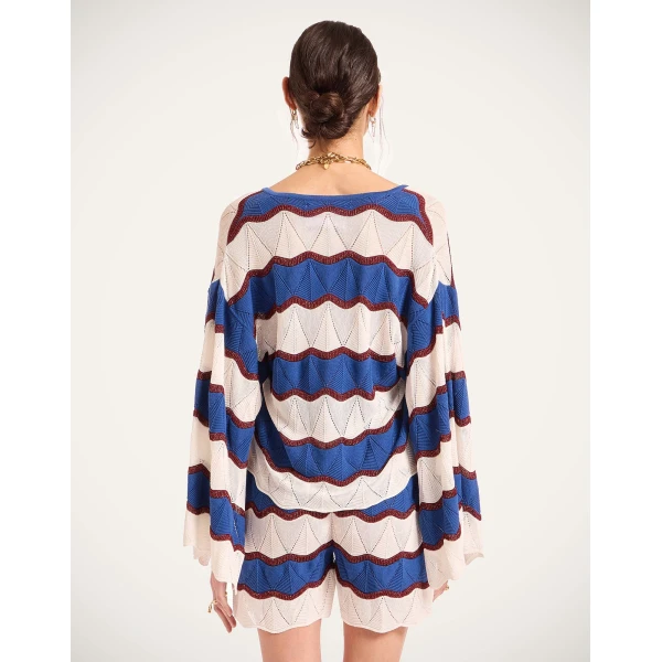 La DoubleJ Hang Ten Top in Color Block Ivory & Blue, view 3