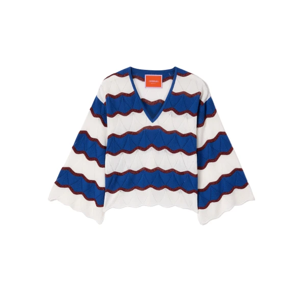 La DoubleJ Hang Ten Top in Color Block Ivory & Blue