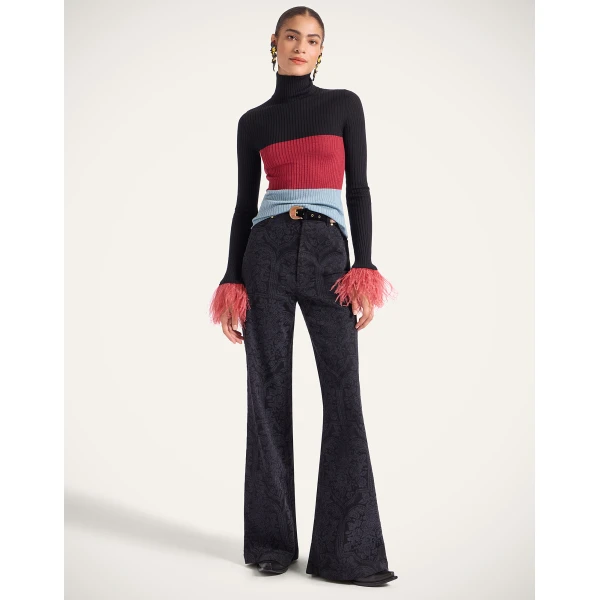 La DoubleJ High Kick Top in Color Block Black & Burgundy, view 4