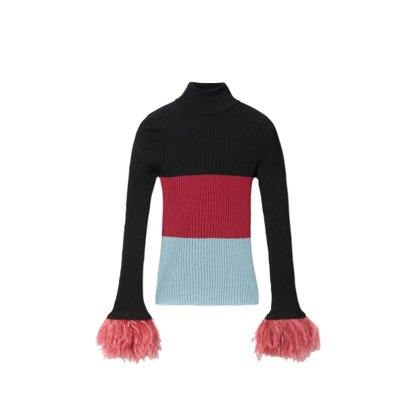 La DoubleJ High Kick Top in Color Block Black & Burgundy