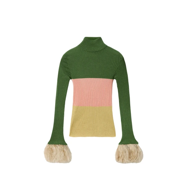 La DoubleJ High Kick Top in Color Block Military Green & Pink