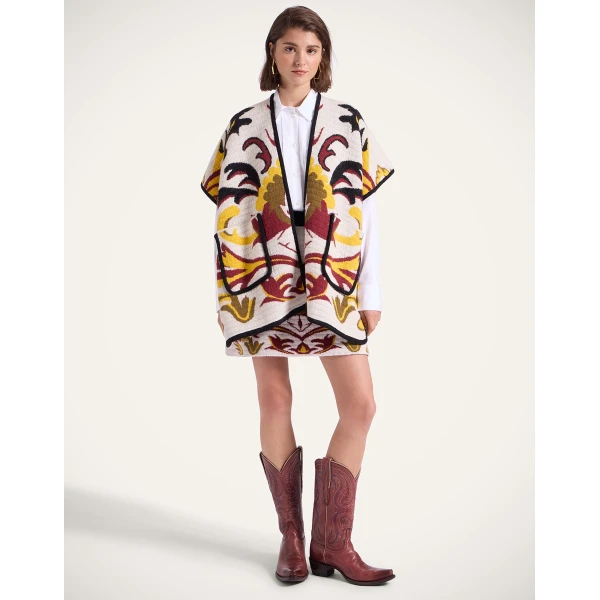 La DoubleJ In My Power Knit Scarf Cape in Multicolor Ivory & Red at Luxury Shoes 