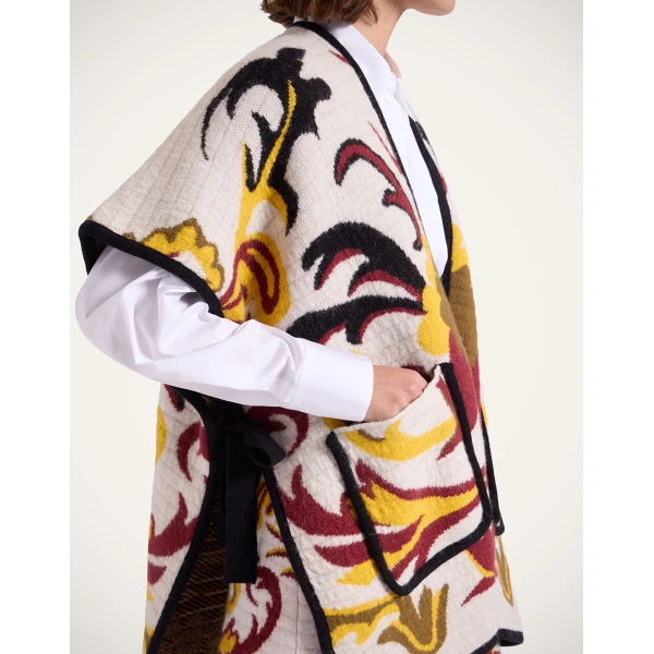 La DoubleJ In My Power Knit Scarf Cape in Multicolor Ivory & Red at Luxury Shoes 