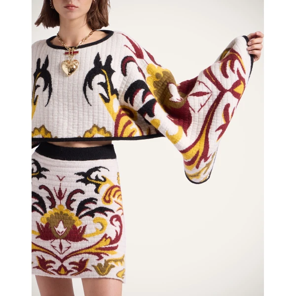 La DoubleJ In My Power Knit Stole in Multicolor Ivory & Red at Luxury Shoes 