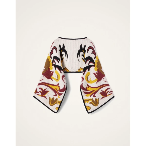 La DoubleJ In My Power Knit Stole in Multicolor Ivory & Red at Luxury Shoes 