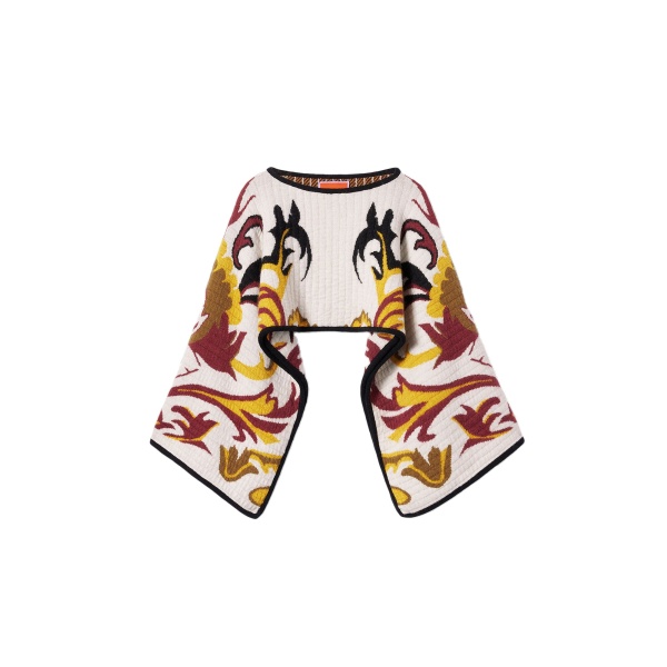 La DoubleJ In My Power Knit Stole in Multicolor Ivory & Red at Luxury Shoes 