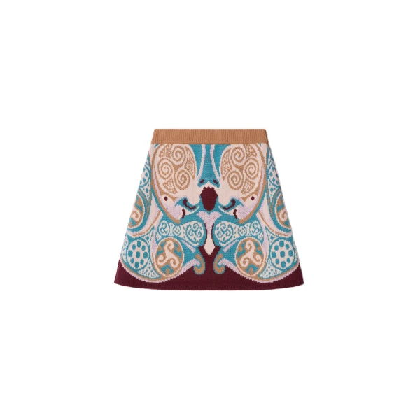 In My Power Mini Skirt in Alchemy Light Blue, Burgundy, and Camel