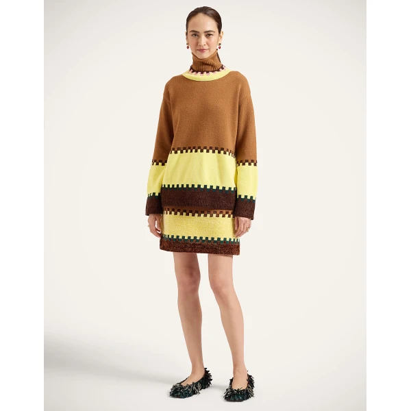 La DoubleJ In My Power Mini Skirt in Color Block Camel and Light Yellow at Luxury Shoes 
