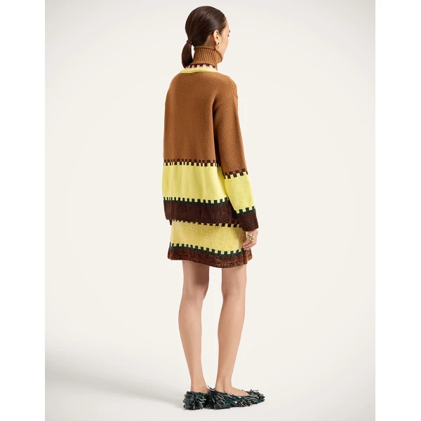 La DoubleJ In My Power Mini Skirt in Color Block Camel and Light Yellow at Luxury Shoes 