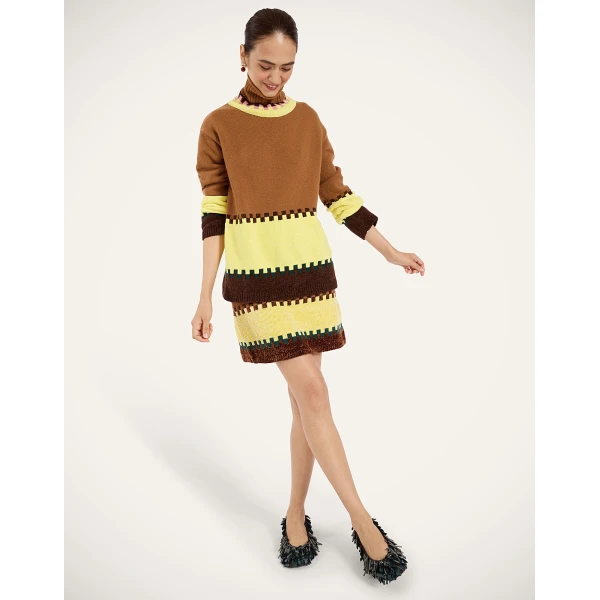 La DoubleJ In My Power Mini Skirt in Color Block Camel and Light Yellow at Luxury Shoes 