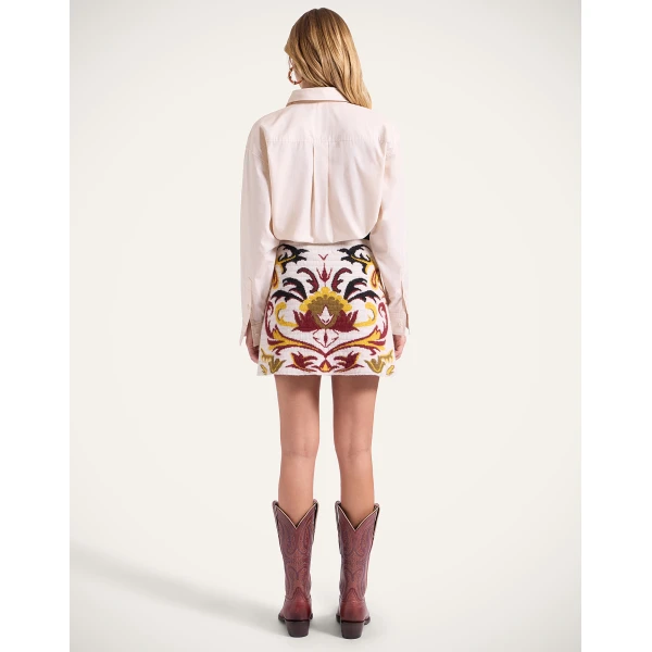 La DoubleJ In My Power Mini Skirt in Multicolor Ivory & Red, view 3