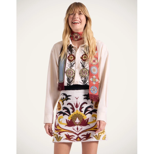 La DoubleJ In My Power Mini Skirt in Multicolor Ivory & Red, view 4