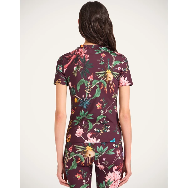La DoubleJ Jazzercize T-Shirt in Zooflora Burgundy Top, view 3